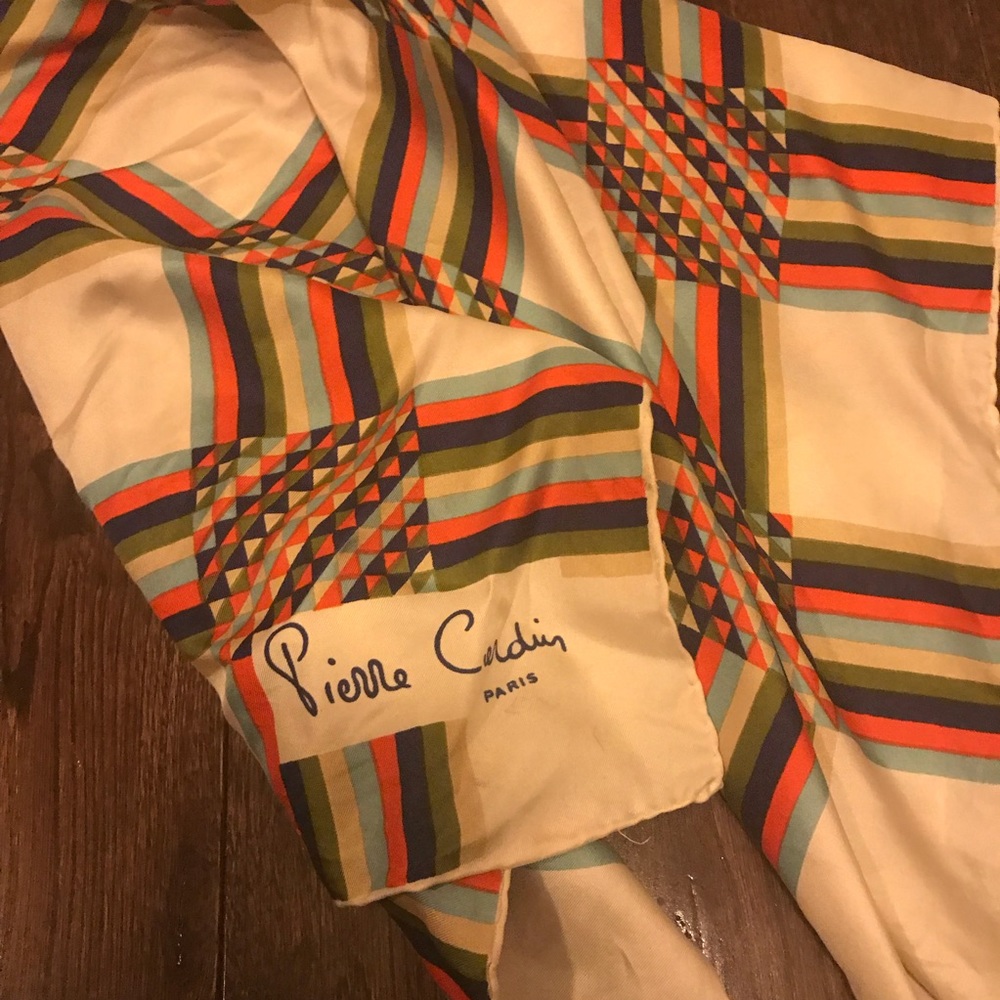 Pierre Cardin silk scarf white blue orange green